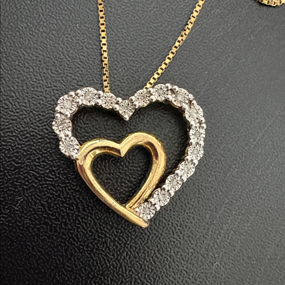 Gold and Silver Heart Pendant Necklace - Picture 3 of 5
